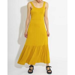 Tahari Lightweight Shirred Bottom Sleeveless Mustard Maxi Dress NWT